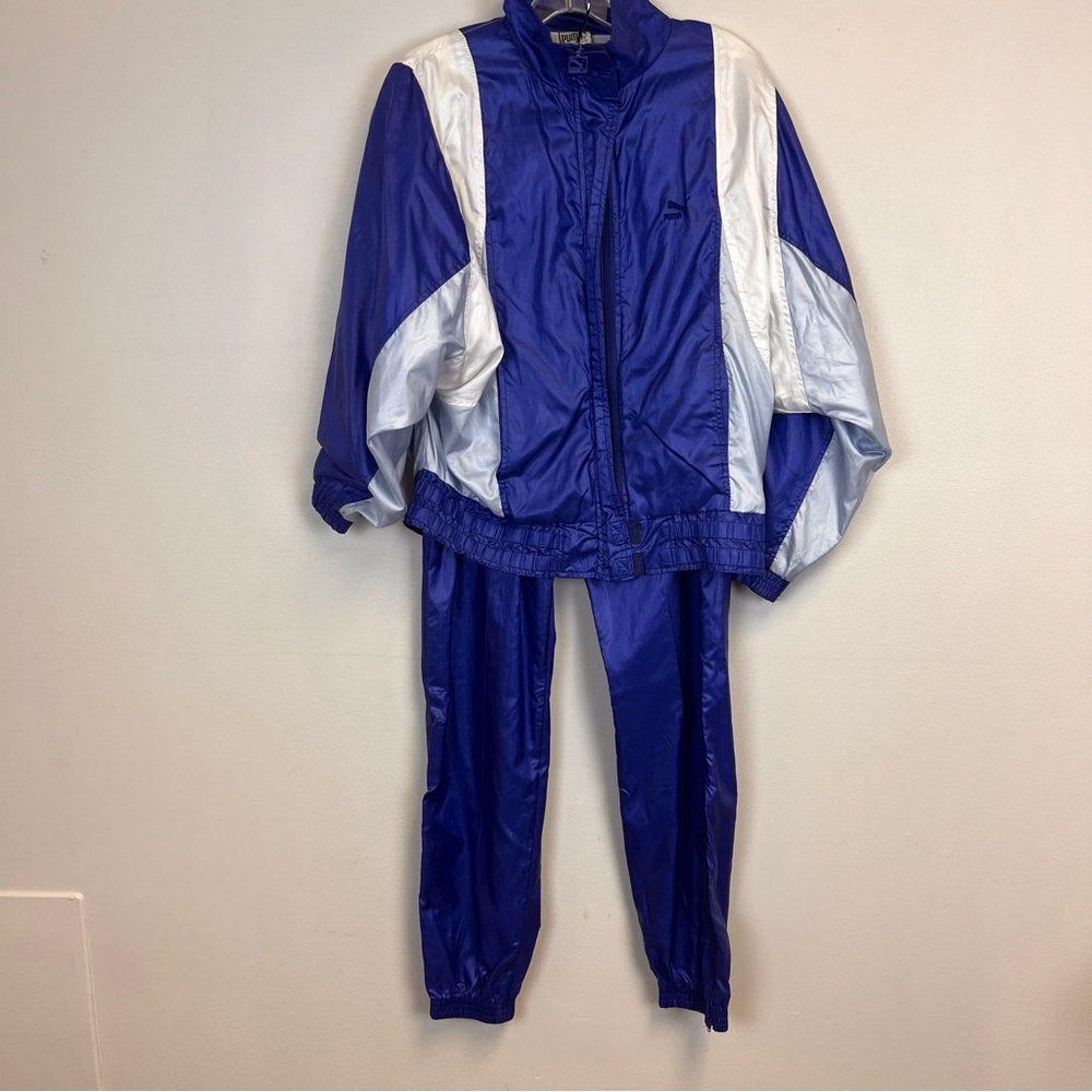 Puma Track Suit Blue L Full Zip Logo nylon retro 80s Zoolander cosplay
